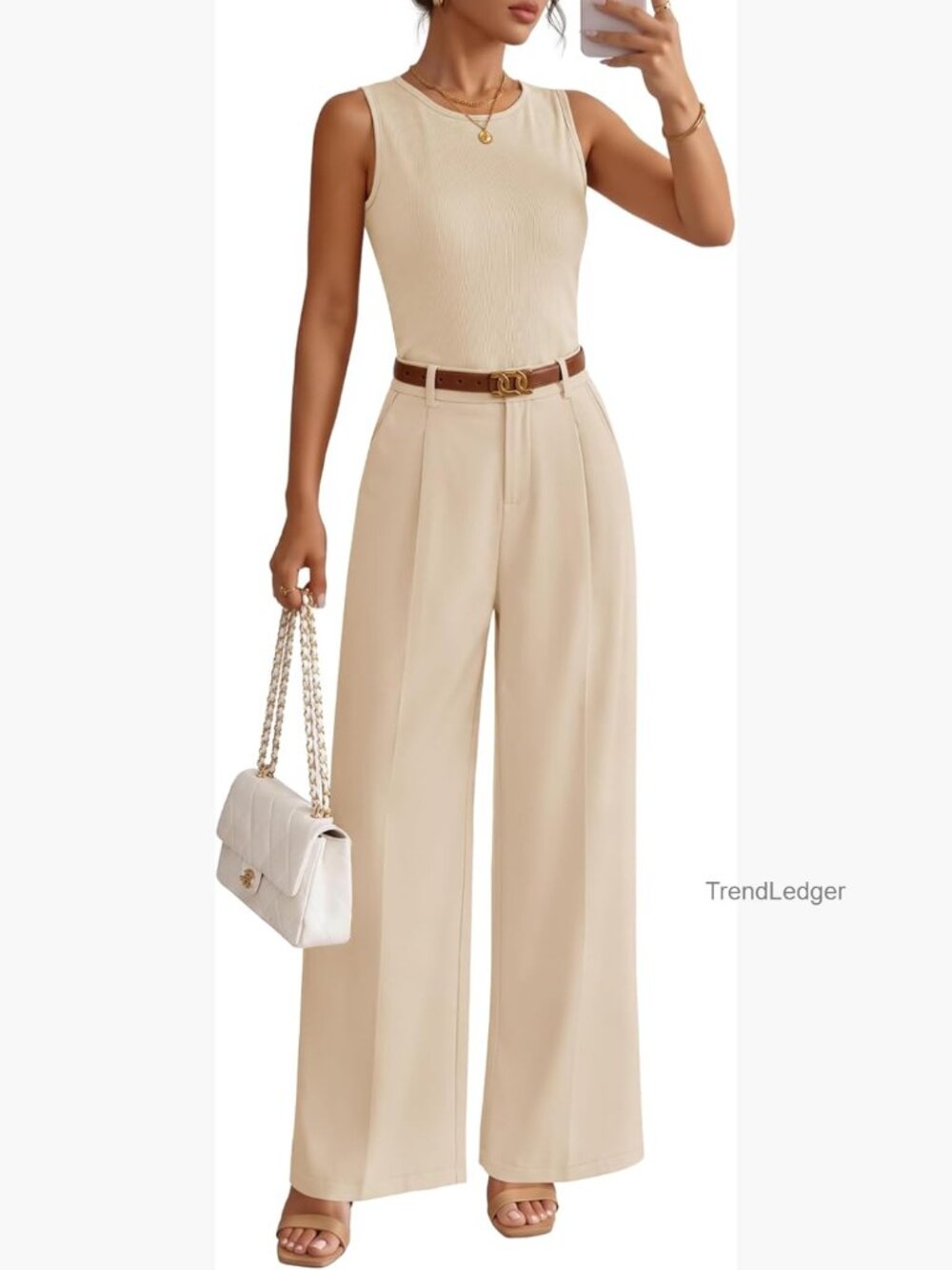 2 Piece Knit Tank Top and Wide Leg Pants Lounge Set Suit